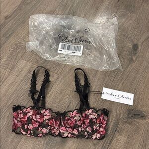 For Love And Lemons Black and Pink Lace Bra